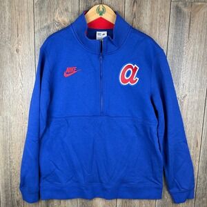 Nike MLB Atlanta Braves Cooperstown Collection 1/4 Zip Pullover Blue Mens Large